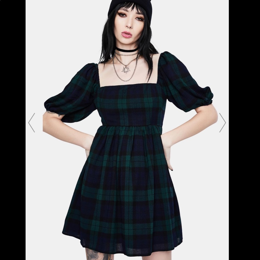 MOONLIGHT AURA PLAID BABYDOLL DRESS
